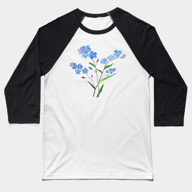 watercolor forget me not 2 Baseball T-Shirt by colorandcolor